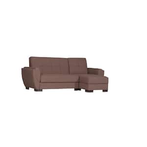 Basics Air Collection Brown Convertible L-Shaped Sofa Bed Sectional With Reversible Chaise 3-Seater With Storage