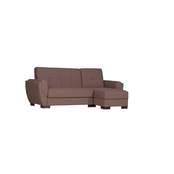 Ottomanson Basics Air Collection Brown Convertible L-Shaped Sofa Bed Sectional With Reversible Chaise 3-Seater With Storage