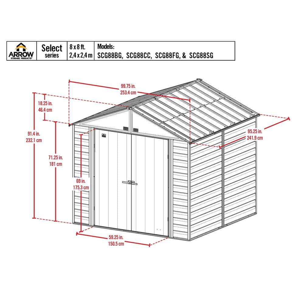8 ft x 8 ft Sage Green Galvanized Steel Storage Shed