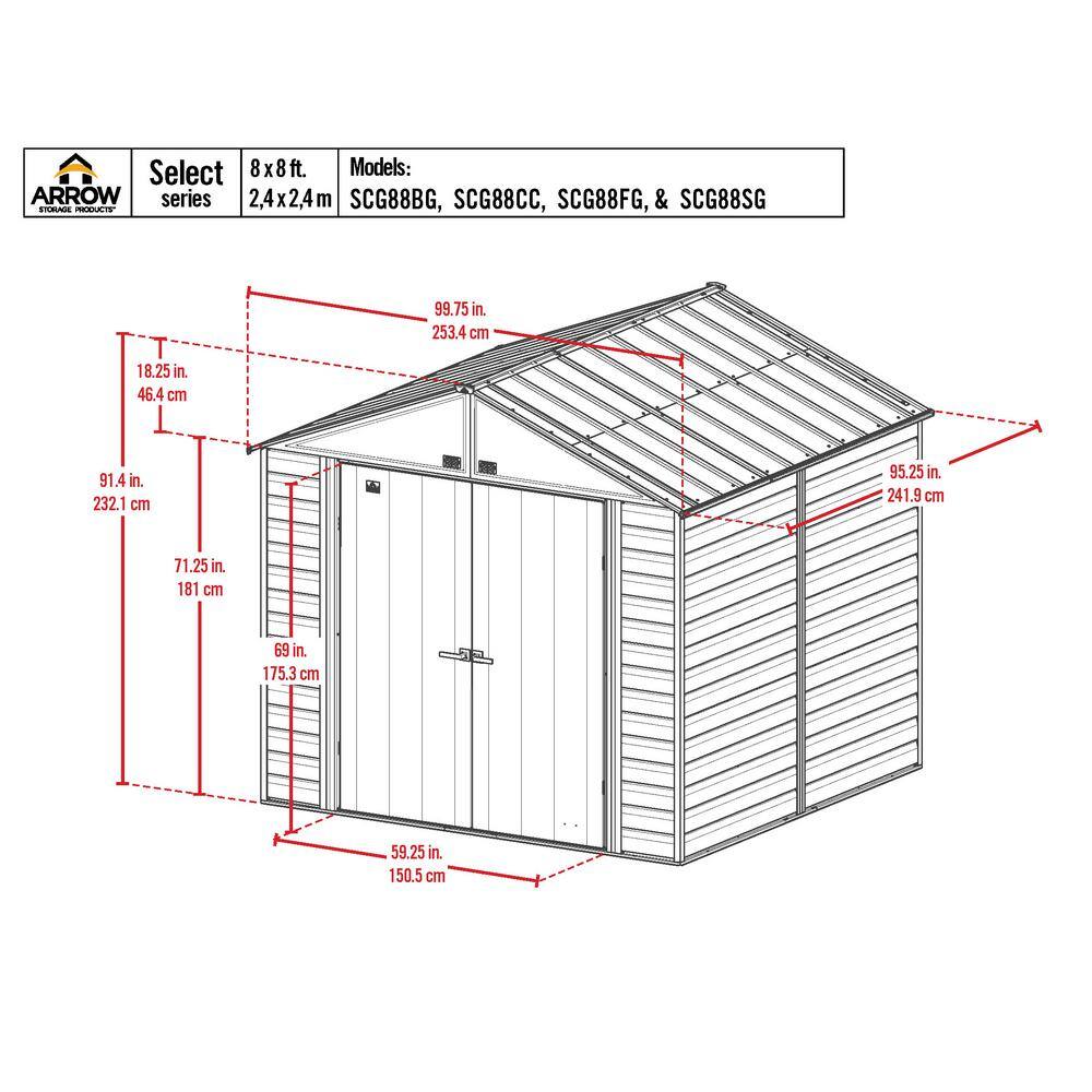 8 ft. x 8 ft. Sage Green Metal Storage Shed