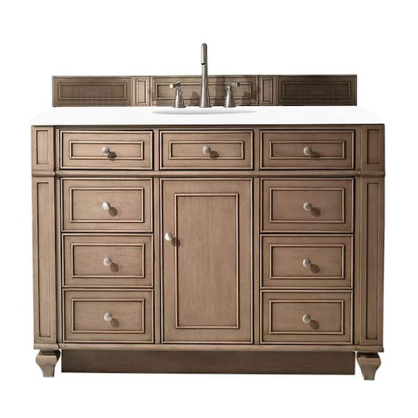 James Martin Vanities Bristol 48.0 in. W x 23.5 in. D x 34 in. H Bathroom Vanity in Whitewashed Walnut with White Zeus Quartz Top