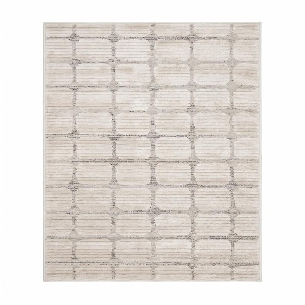 Seranova Checkered Washable Indoor Doormat Rug 2' x 4' Beige Modern Doormat Rug, Stain-Resistant Carpet