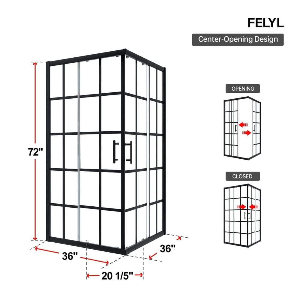 Cyrus 36" Black Aluminum Framed Sliding Shower Enclosure