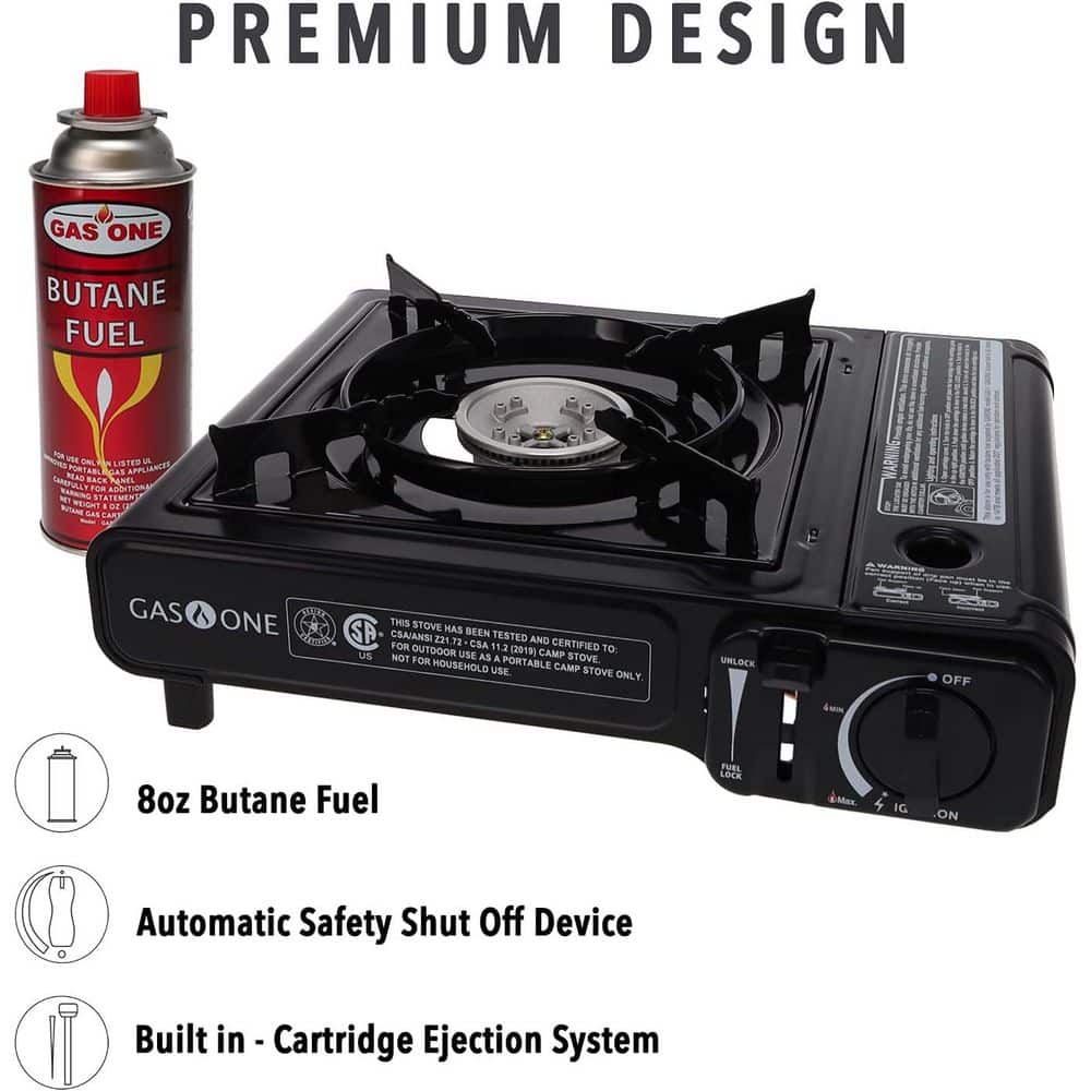 Black Portable Gas Stove with Carrying Case, 9,000 BTU