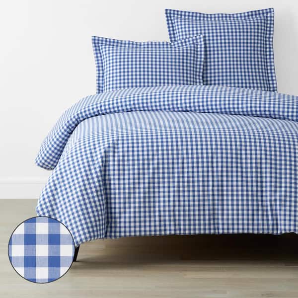 The Company Store Company Cotton Gingham Yarn-Dyed Blue Twin XL Cotton Percale Duvet Cover