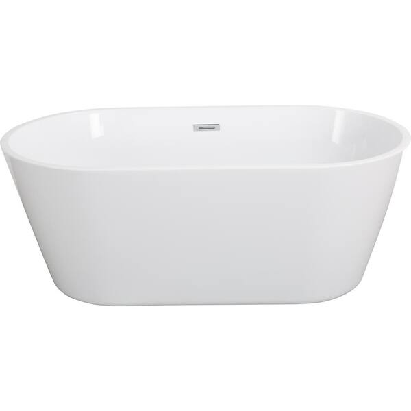 grossag 59 in. x 31.1 in. Soaking Bathtub with Freestanding Flatbottom Center Drain in Gloss White