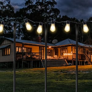 8 ft. String Light Pole 25-Light Outdoor Solar Powered LED String Light Set for Garden Lawn Patio Decor (6-Pack)