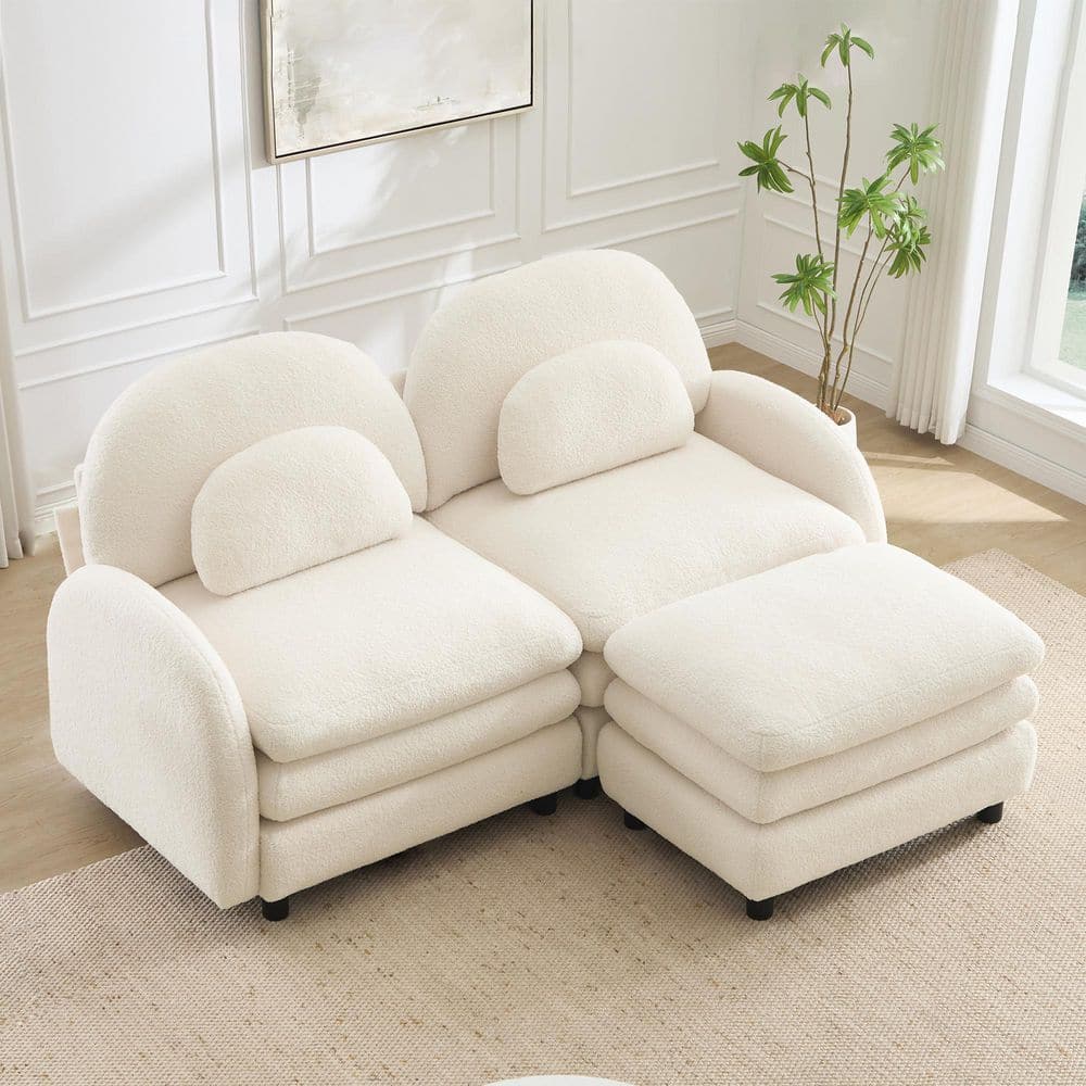 Derek 68.5 in. Flared Arms Fabric L-Shaped Sectional Sofa in Beige, Curved Backrest, Curved Lumbar Pillows, Ottoman price history on PriceWatchPro