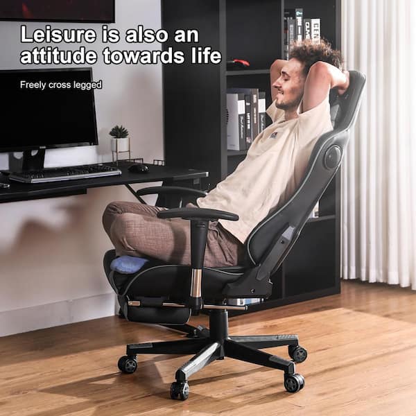 Gaming Chair Faux Leather Bluetooth Music Computer Office Desk Chair with Footrest Speakers Video Game Chair,Gray