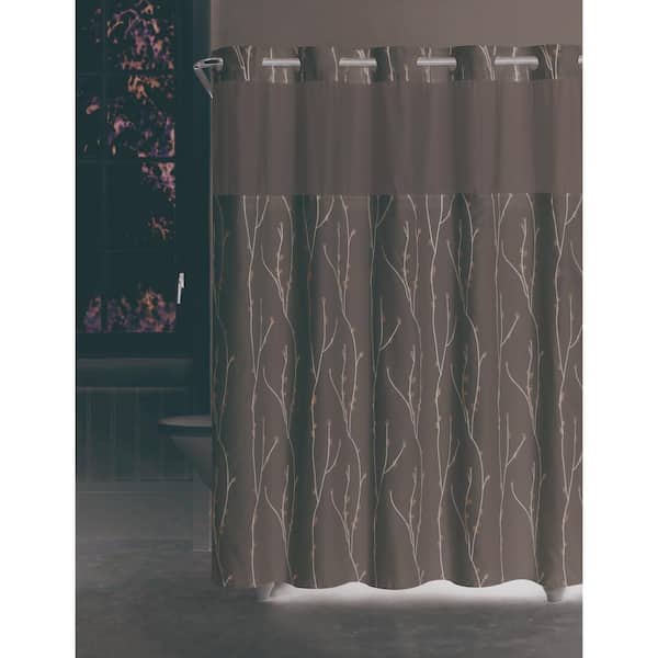 HOOKLESS Cherry Bloom 71 in. W x 74 in. L Polyester Shower Curtain in White/Blue