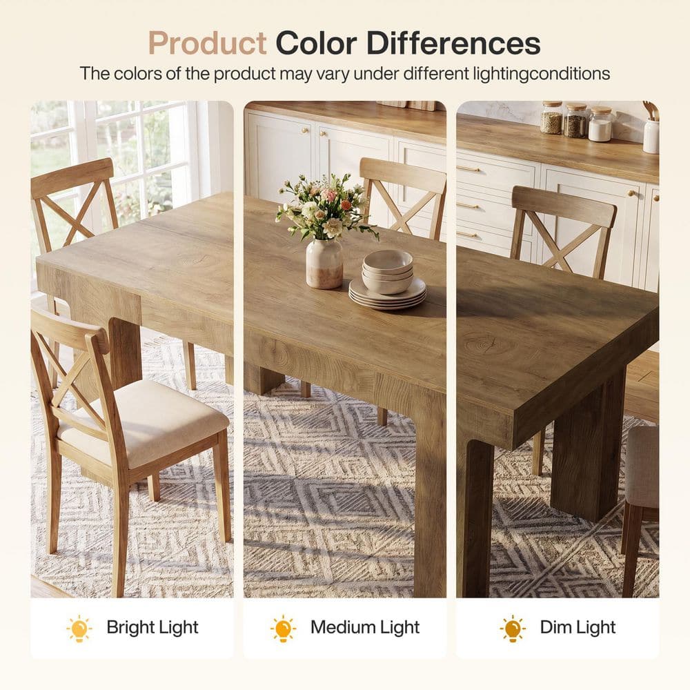 Comparison of the dining table's color under different lighting conditions.