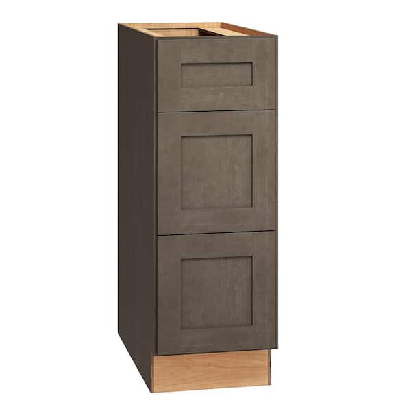 QuickShip Cottage 12 in. W x 24 in. D x 34.5 in. H Assembled Plywood Shaker 3-Drawer Base Kitchen Cabinet in Fieldstone