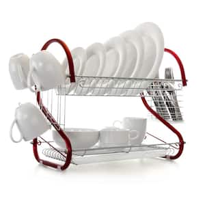 16 in. 2-Tier Red Chrome Plated Standing Dish Rack