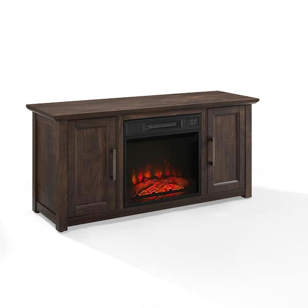CROSLEY FURNITURE Camden Whitewash 48 in. Low Profile TV Stand with Fireplace Fits 50 in. TV with Cable Management