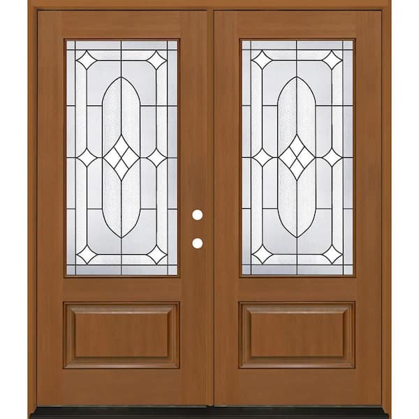 64 by 80 fiberglass double entry doors with decorative glass
