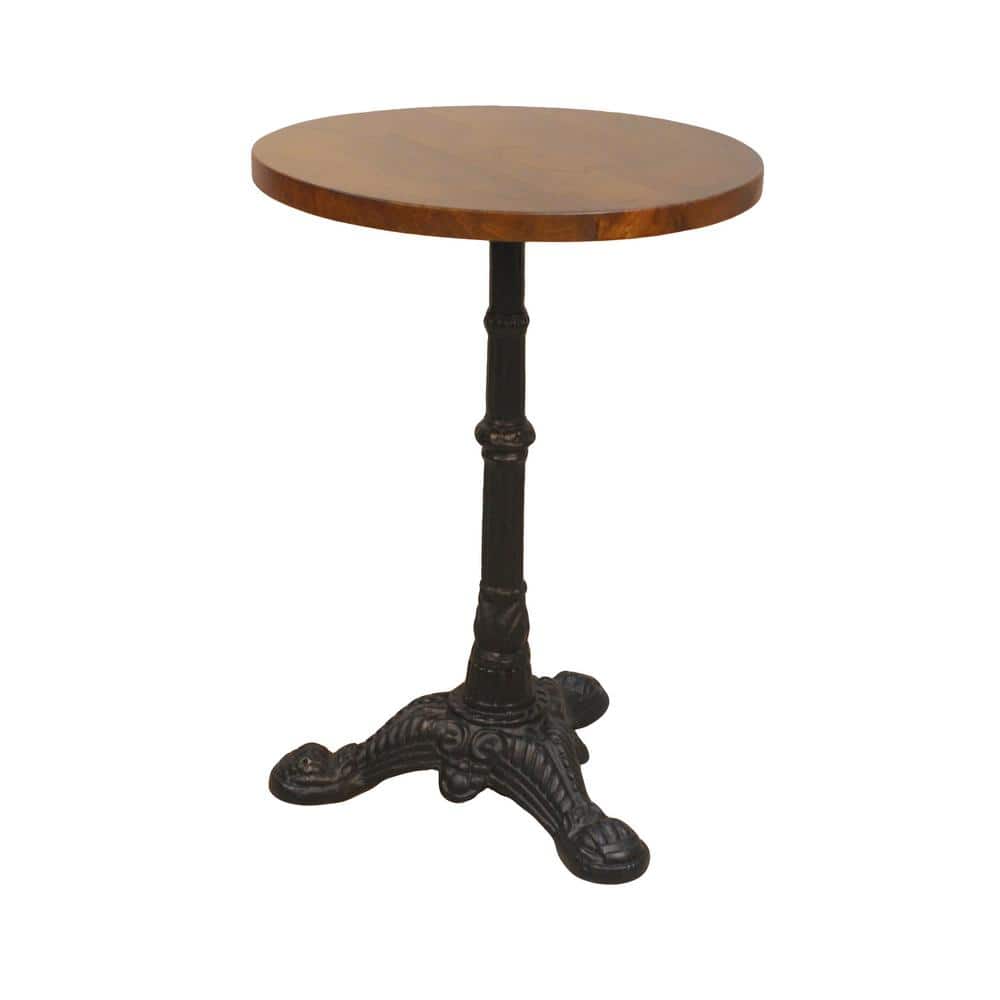 Brera Chestnut Mango Wood and Black Metal Round Accent Table
