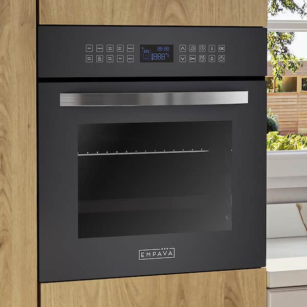 Empava 24 in. Single Electric Wall Oven 10 Cooking Functions with Rotisserie and Convection Touch Control in Silver Glass