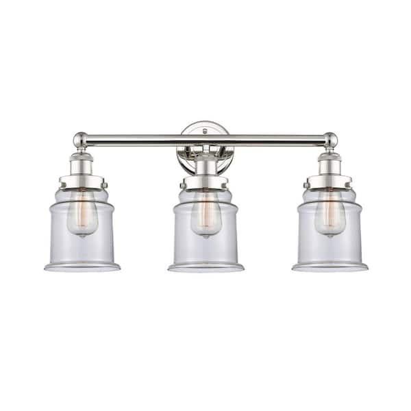 Canton 24 in. 3-Light Polished Nickel Vanity Light with Glass Shade