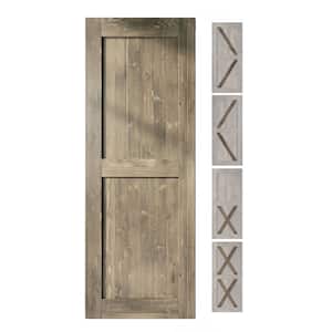 32 in. x 80 in. 5-in-1 Design Classic Gray Solid Natural Pine Wood Panel Interior Sliding Barn Door Slab with Frame