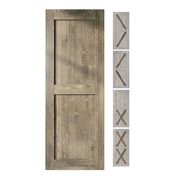 HOMACER 36 in. x 80 in. 5 in. 1 Design Classic Gray Solid Natural Pine Wood Panel Interior Sliding Barn Door Slab Frame
