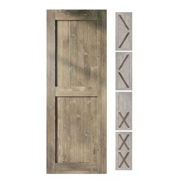HOMACER 40 in. W. x 80 in. 5-in-1-Design Classic Gray Solid Natural Pine Wood Panel Interior Sliding Barn Door Slab with Frame