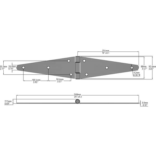 thumbnail image 2 of Heavy Duty Shed Door Hinges – 10 Inch / 250mm Strap Gate Tee Hinges (Pair, Zinc Plated Steel) 2 of 2