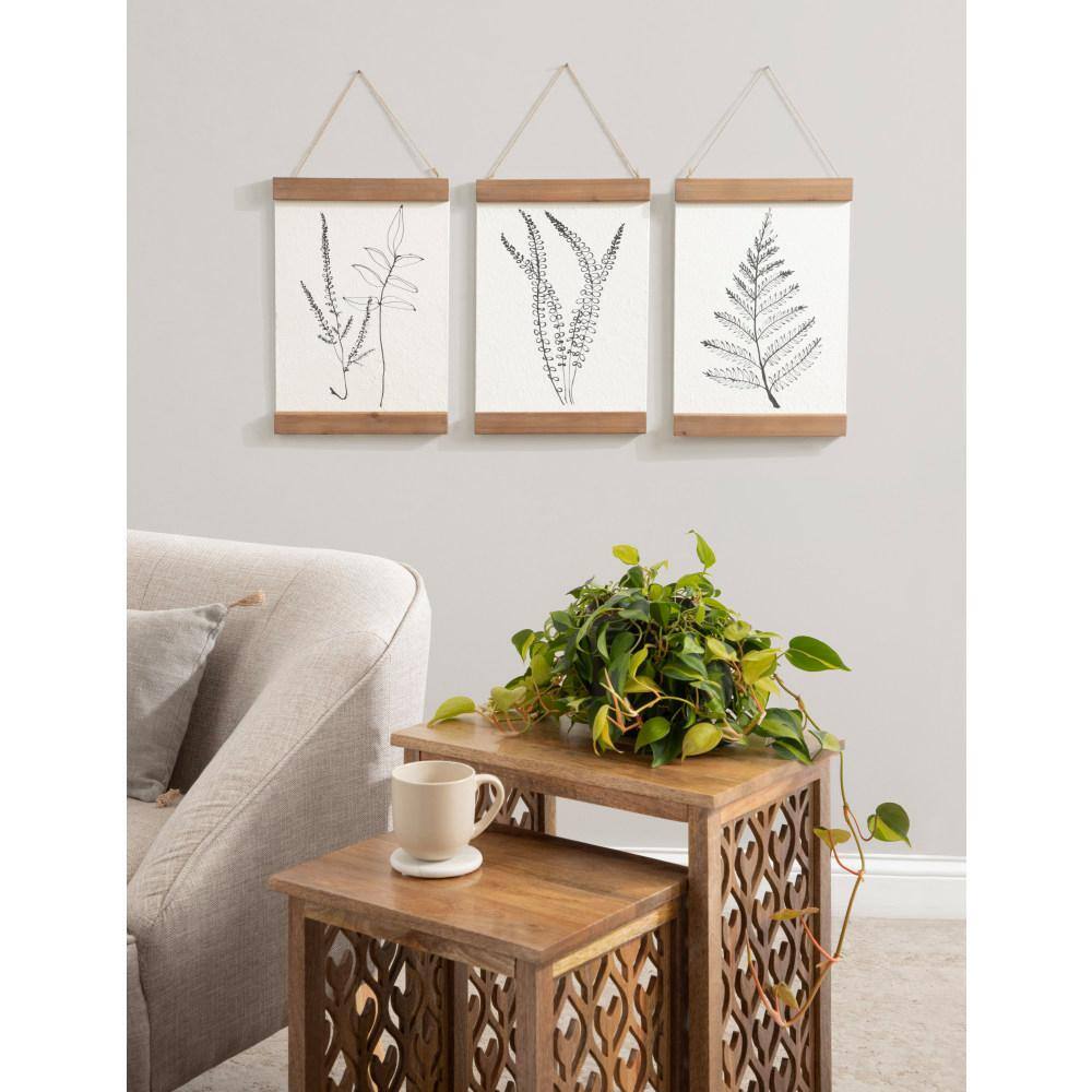 Lory Rustic Brown Botanical Art Set with Wooden Headers, 12" x 24"