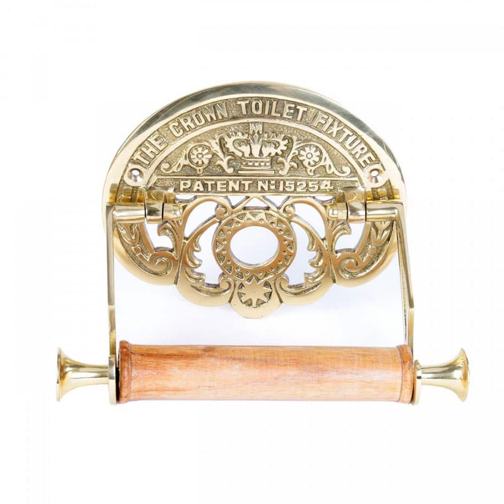 RENOVATORS SUPPLY MANUFACTURING Bright Brass Wall Mount Toilet Paper Holder  7.25 in. Wide Crown Style Brass Finish with Wooden Roll 17495 The Home  Depot
