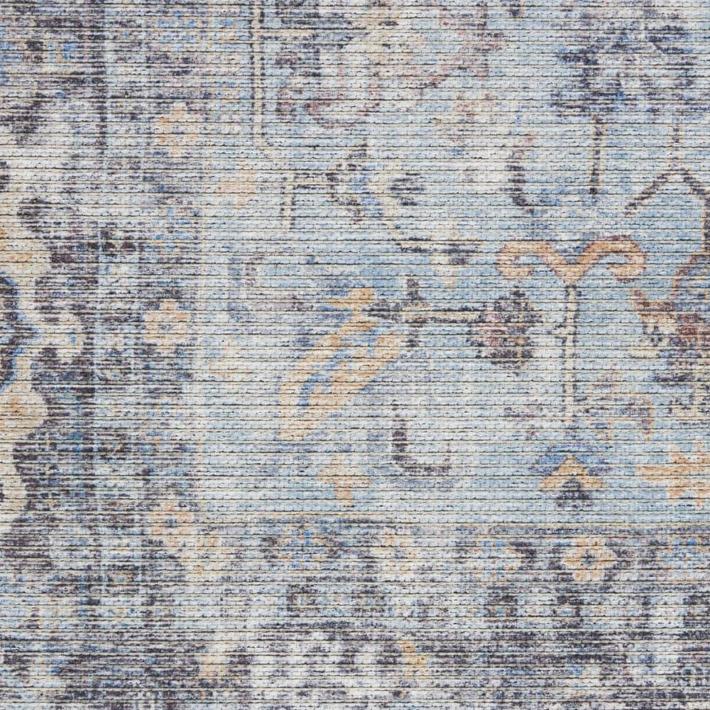 Light Grey/Blue Floral Cotton Chenille Reversible Area Rug 2'2" x 8'