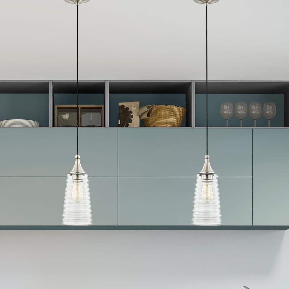 Coastal Elegance Brushed Nickel 1-Light Mini Pendant with Clear Glass