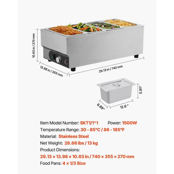 SKYSHALO Commercial Food Warmer, 1500W Electric Stainless Steel