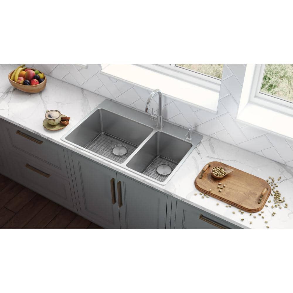 Ruvati 37" Stainless Steel Drop-In Double Bowl Kitchen Sink
