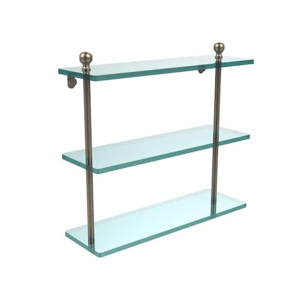 Allied Brass Mambo 16 in. L x 15 in. H x 5 in. W 3-Tier Clear Glass Bathroom Shelf in Antique Pewter