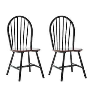 Farmhouse Black and Cherry Wood Dining Chair (Set of 2)