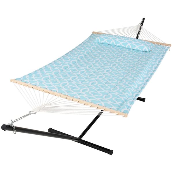 Atesun 12 ft. Free Standing, 475 lbs. Capacity, Heavy-Duty 2-Person Hammock with Stand and Detachable Pillow in Green