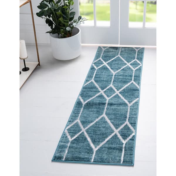 Matrix Trellis Deco Blue 2 ft. x 6 ft. Runner Rug