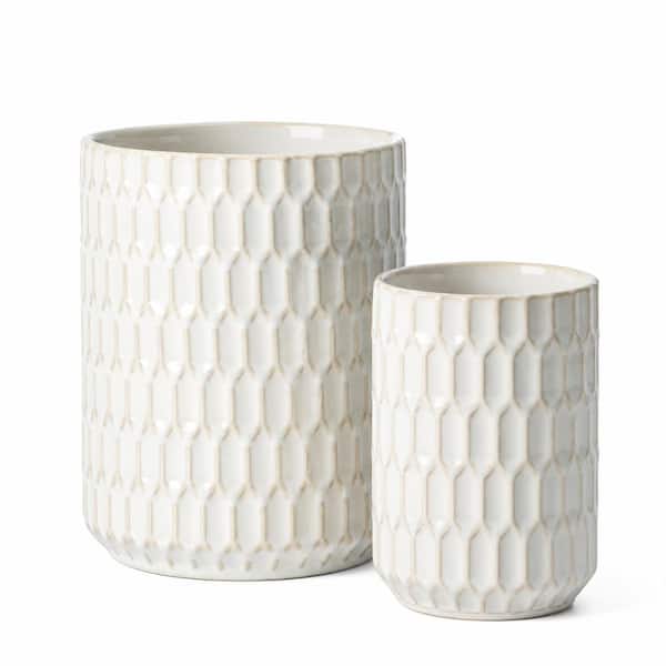 Beige Ceramic Utensil Holder Set of 2 for Kitchen Countertop Organization and Decor