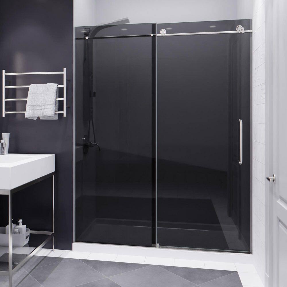 56-60 in. x 76 in. Frameless Sliding Shower Door in Brushed Nickel with Tinted 3/8 in. Tempered Glass, Tsunami Guard price history on PriceWatchPro
