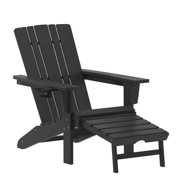 Carnegy Avenue Black Faux Wood Resin Outdoor Lounge Chair in Black