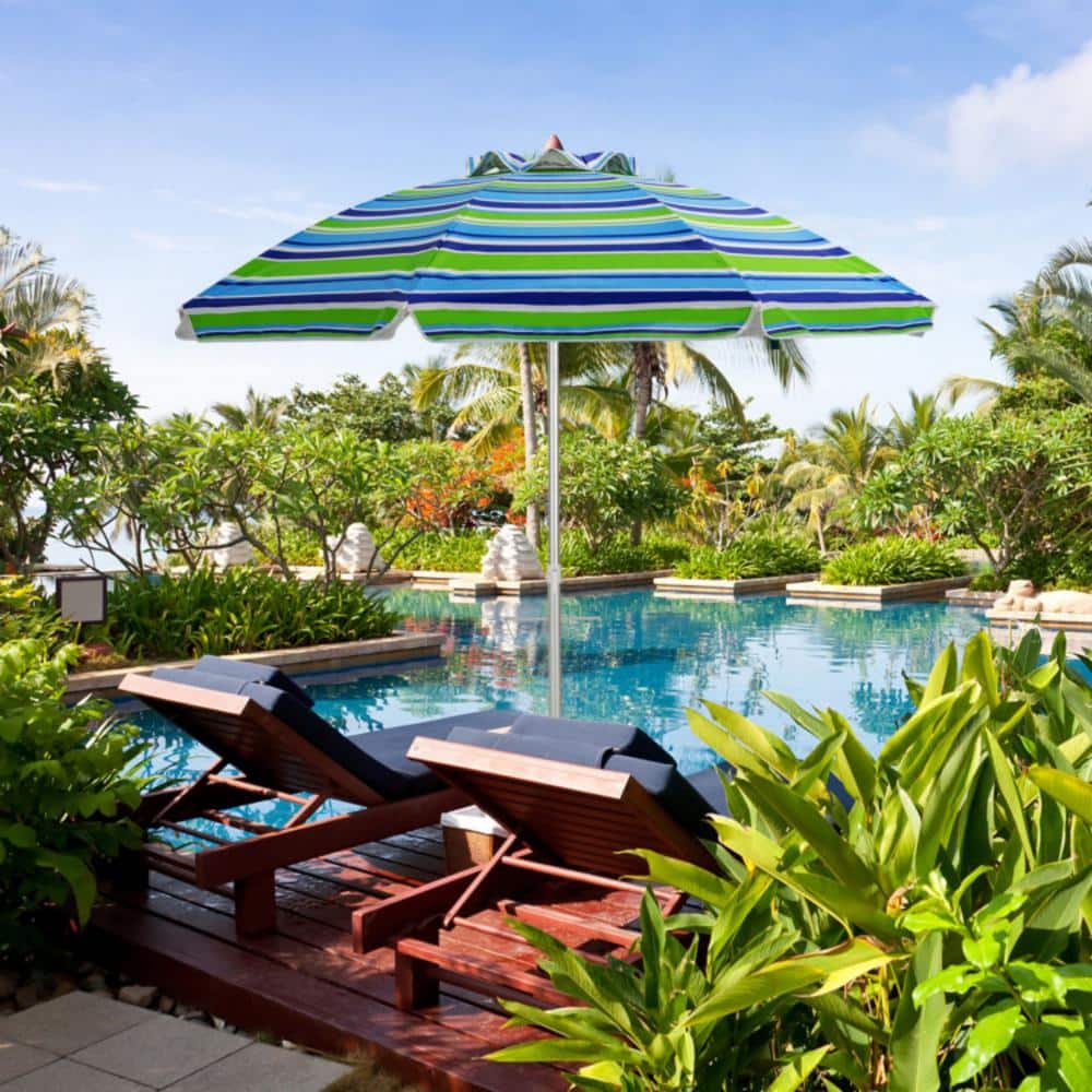 Green 6.5 ft Beach Umbrella with Sun Shade and Carry Bag