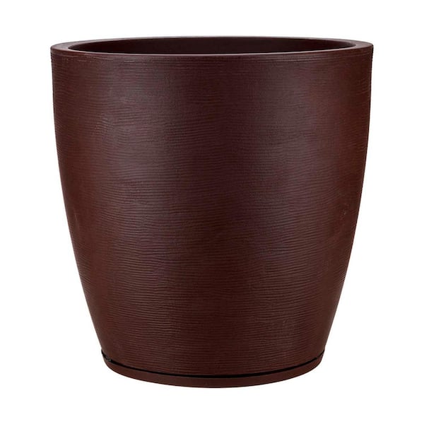 FLORIDIS Amsterdan X-Large Brown Stone Effect Plastic Resin Indoor and Outdoor Planter Bowl