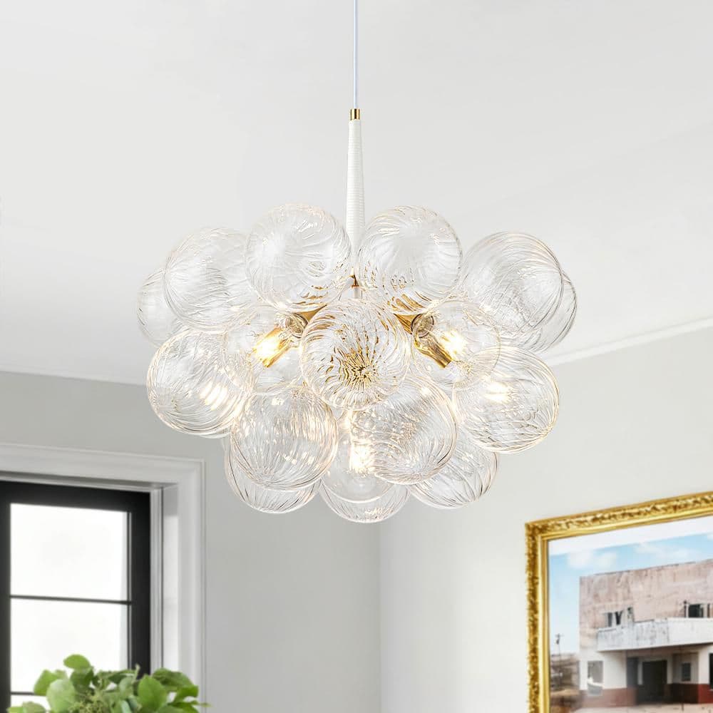 AURA BUBBLE 6-Light Gold and White Nordic Bubble Cluster Chandelier with Swirled Glass Globes, Bulbs Included price history on PriceWatchPro