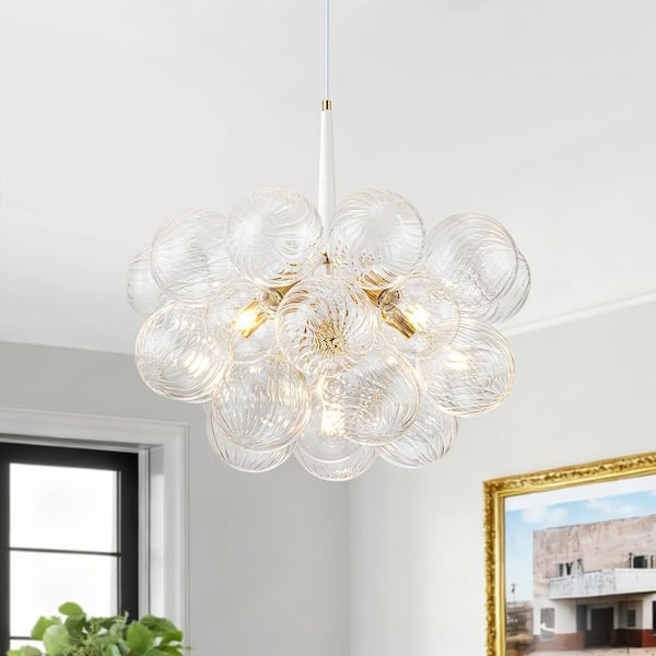 Y'INSP AURA BUBBLE 6-Light Gold and White Nordic Bubble Cluster