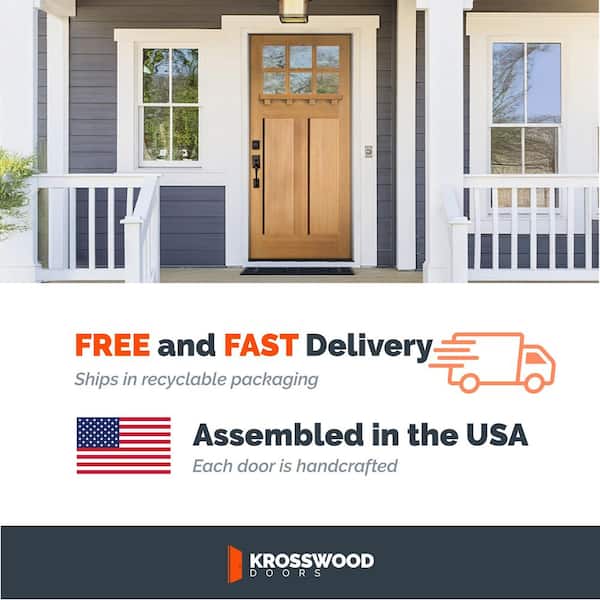 64 in. x 80 in. Craftsman 6-Lite Clear Glass Right-Hand Unfinished Hemlock Wood Prehung Front Door w/ DSL and DS