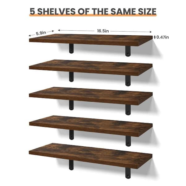 16.9 in. W x 5.8 in. D Dark Brown Wood Floating Shelves with Sturdy Metal  Frame Decorative Wall Shelf PUCF79 - The Home Depot