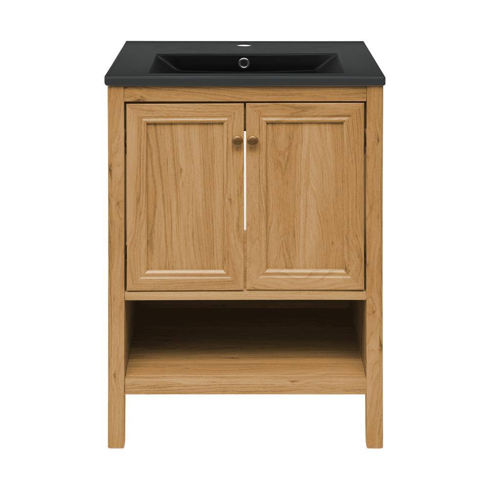 Château Natural Oak Bathroom Vanity with Black Ceramic Sink Top
