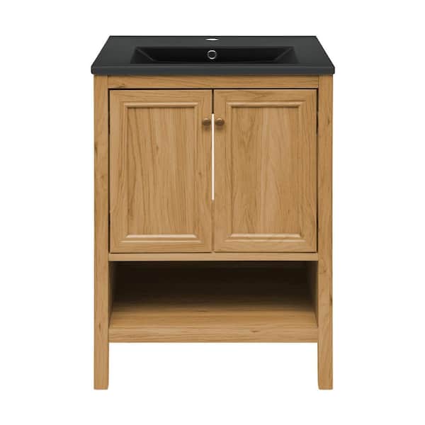 Swiss Madison Chateau 24 in. Bathroom Vanity in Natural Oak with Black Ceramic Sink Top