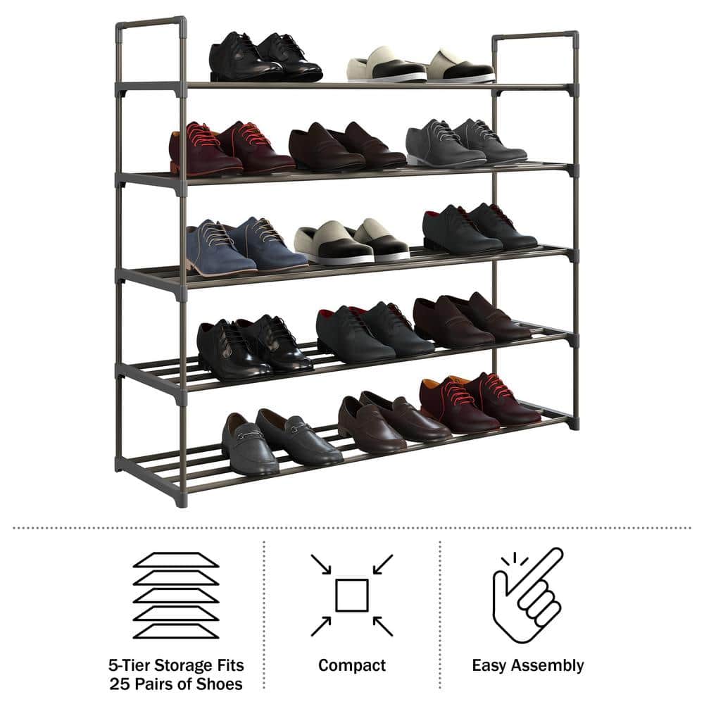 Brown Plastic 5-Shelf Freestanding Shoe Rack
