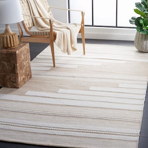 Kilim Ivory/Tan 6 ft. x 6 ft. Striped Solid Color Square Area Rug