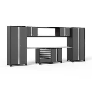 Pro Series 184 in. W x 84.75 in. H x 24 in. D 18-Gauge Steel Garage Cabinet Set in Gray (9-Piece)